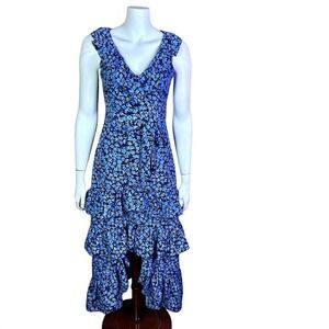 Likely dress size 0‎ XS Morrell floral maxi ruffle cottagecore blue feminine